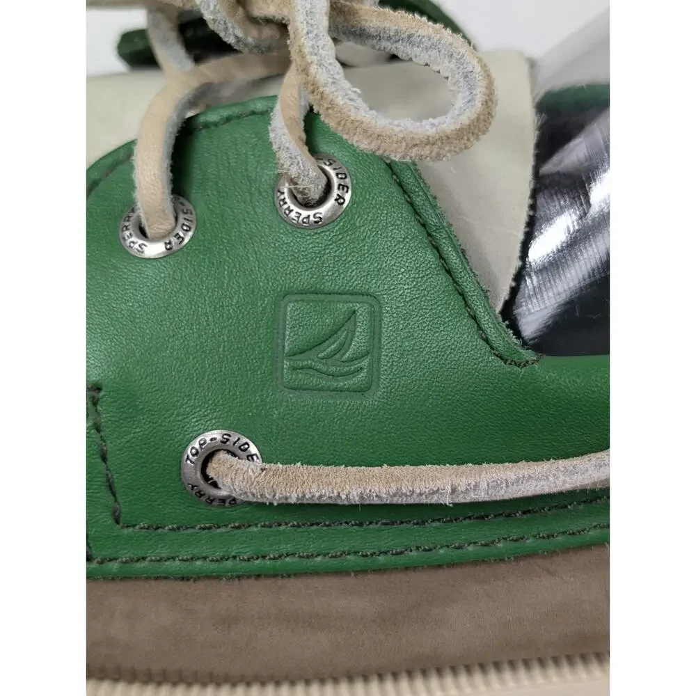 Sperry Top Sider Boat Shoes Mens Size 11M Green White Brown Leather Two Eyelet